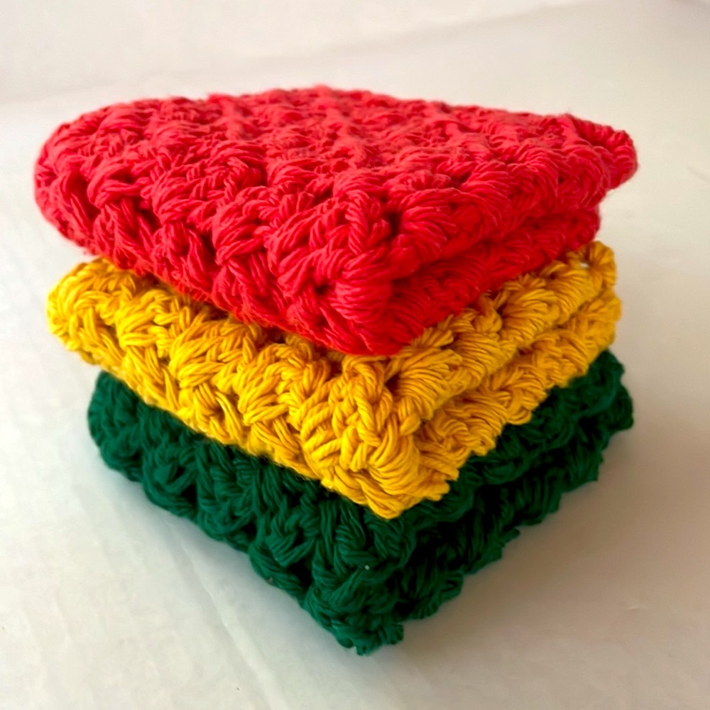 3 Hand Crafted Crochet Washcloths / crochet Dishcloths Spa Cloths - 100% Cotton - Picture 3 of 7